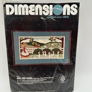 VTG Dimensions Counted Cross Stitch Kit "Girl and Geese" READ DESCRIPTION 1983